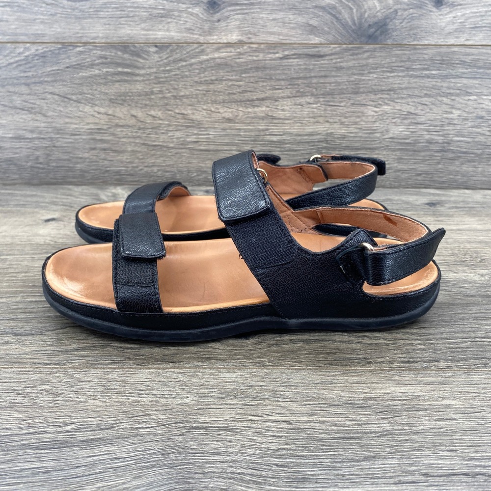 Strive Kona Sandals Women 5.5/6 Black Leather Orthotic Triple Strap Slingback